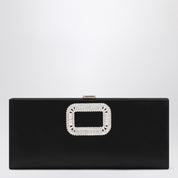 Roger Vivier Pilgrim clutch in black satin with jeweled buckle