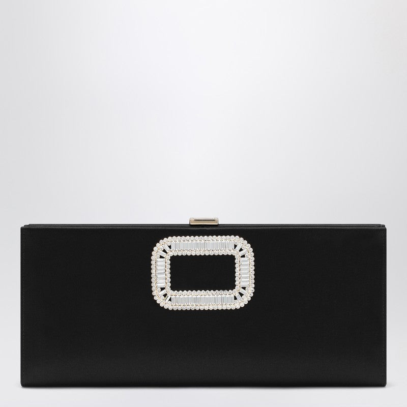 Roger Vivier Pilgrim clutch in black satin with jeweled buckle