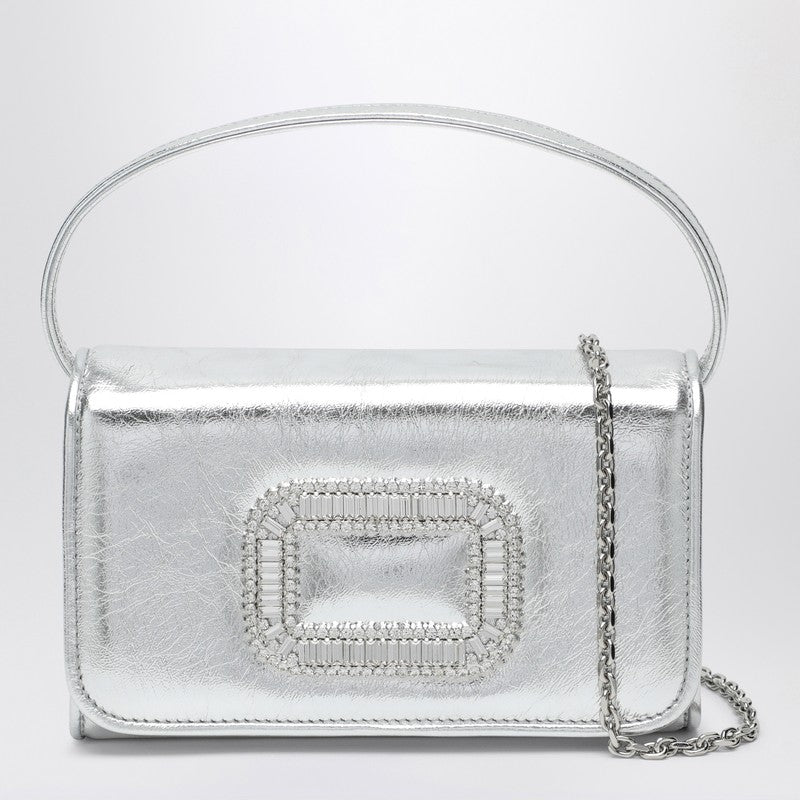 ROGER VIVIER Silver Micro Pilgrim Bag — Leather Handbag