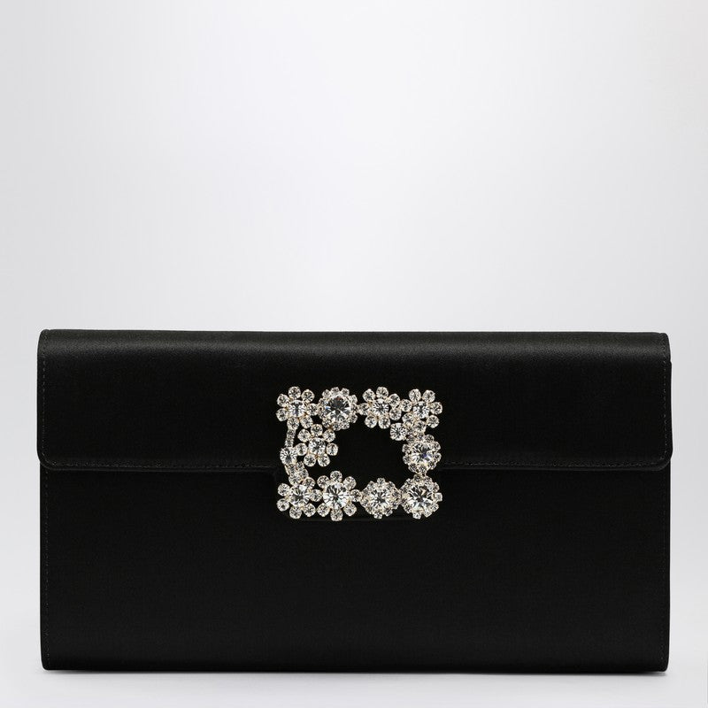 Pochette Roger Vivier en satin noir avec boucle