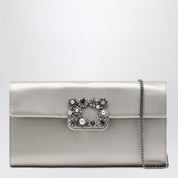 Pearl Grey Satin Clutch Bag with Buckle — Roger Vivier