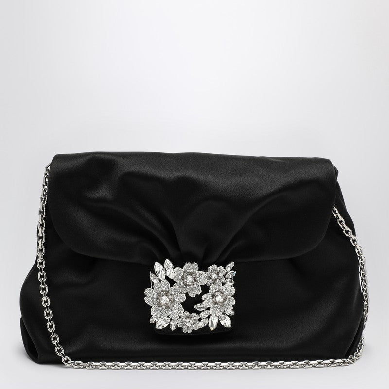 Roger Vivier Small Drapé Bag — Black Satin Handbag