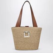 Roger Vivier Viv' Skate Shoulder Bag in Beige Raffia