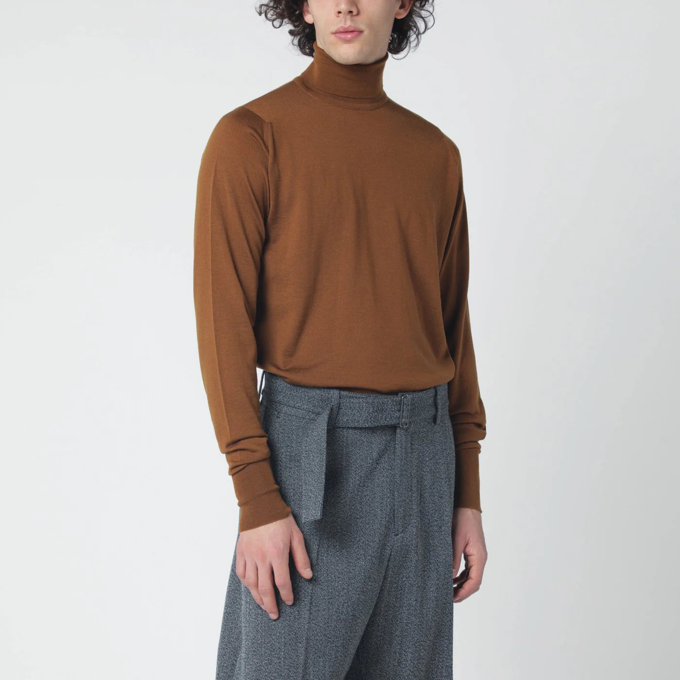 JOHN SMEDLEY Brown Wool Turtleneck Sweater for Men