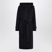 Manteau bleu S Max Mara avec double ceinture en laine vierge