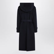 Manteau bleu S Max Mara avec double ceinture en laine vierge