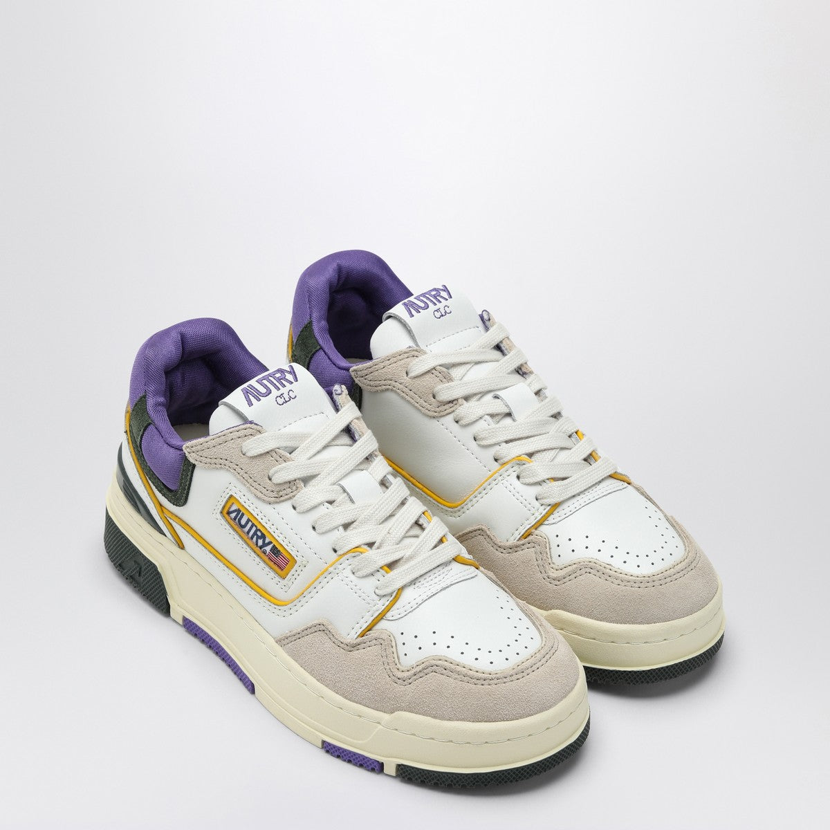 Autry Low CLC sneaker in white, purple and dark green leather