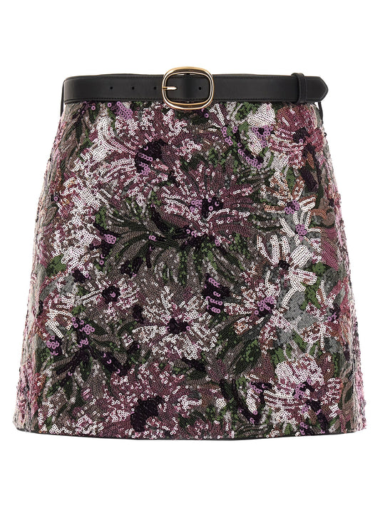 Self‑Portrait Floral Sequin Mini Skirt — Pink | Self‑Portrait