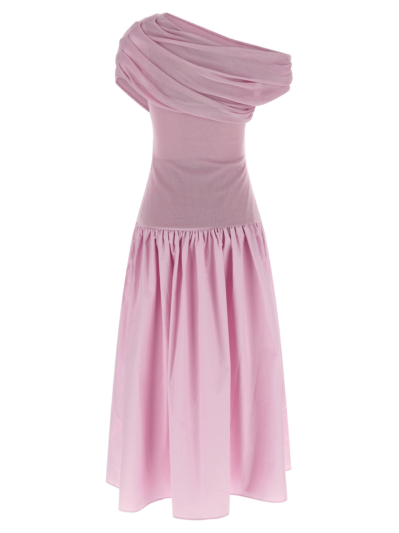 Self Portrait Pink Cotton Draped Knit Midi Dress