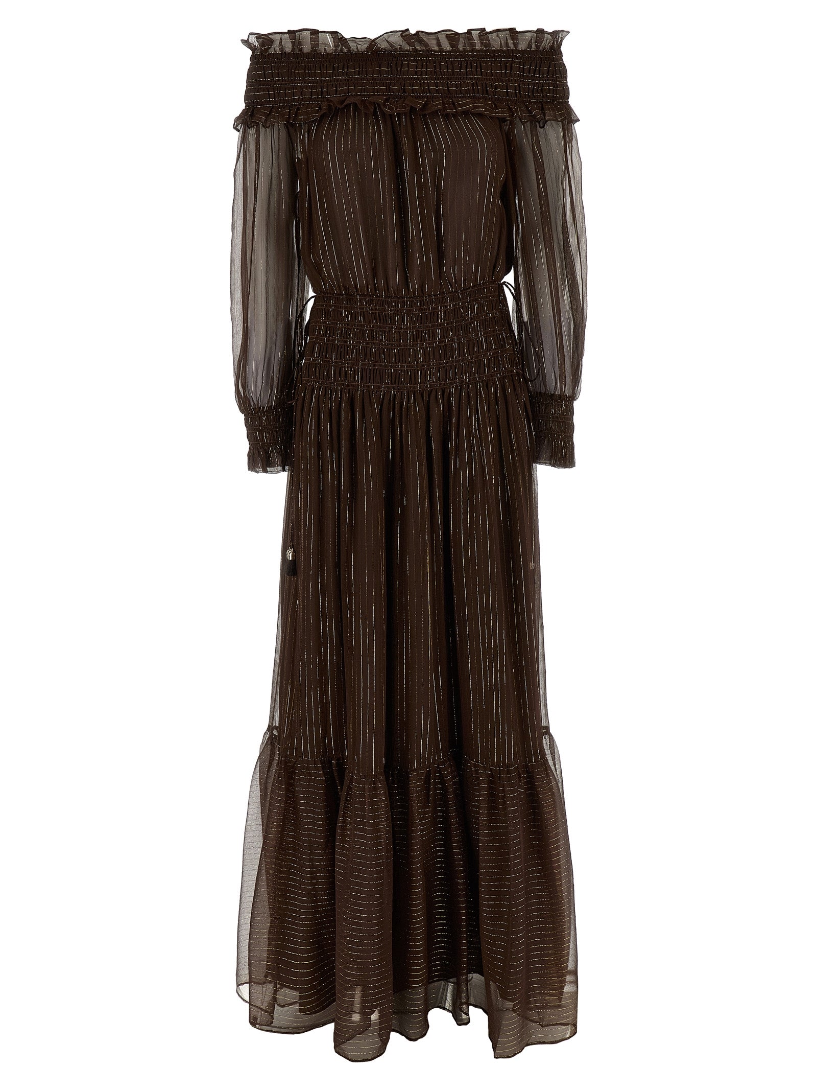 Self-Portrait Brown Georgette Off Shoulder Maxi Dress