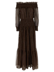 Self-Portrait Brown Georgette Off Shoulder Maxi Dress
