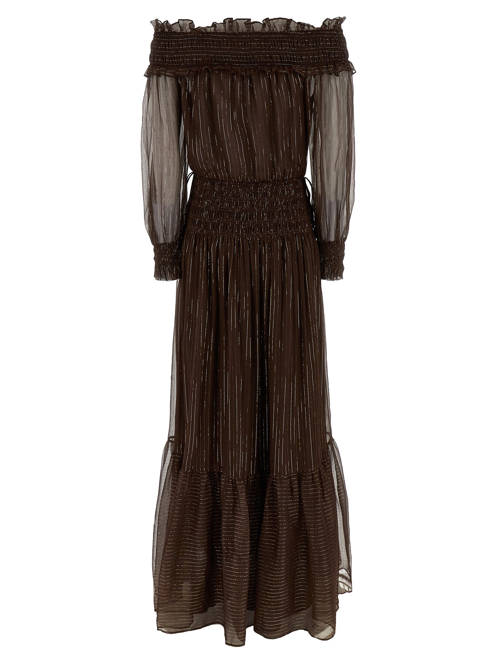 Self-Portrait Brown Georgette Off Shoulder Maxi Dress