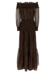 Self-Portrait Brown Georgette Off Shoulder Maxi Dress