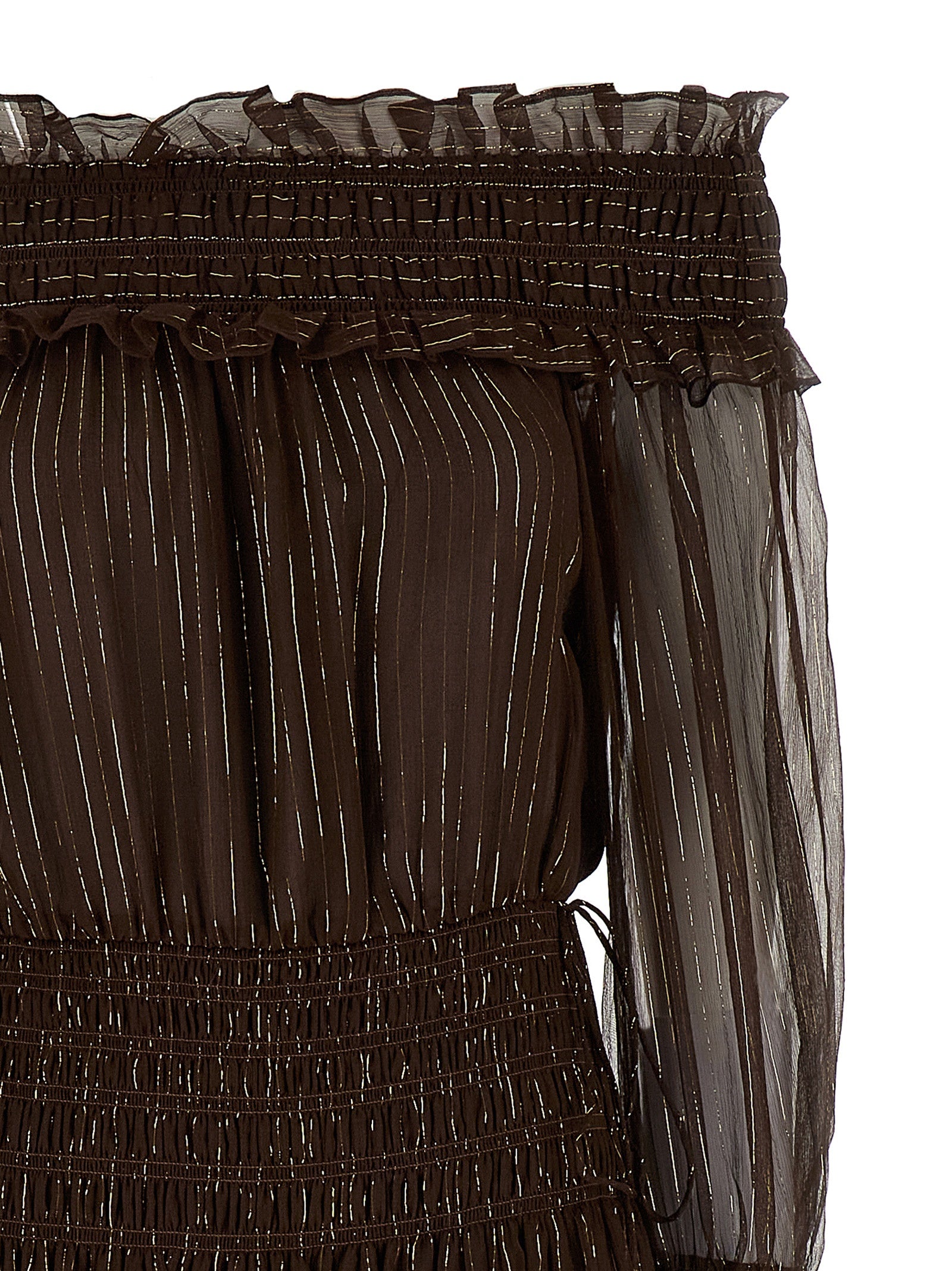 Self-Portrait Brown Georgette Off Shoulder Maxi Dress