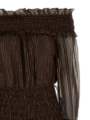 Self-Portrait Brown Georgette Off Shoulder Maxi Dress