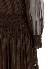 Self-Portrait Brown Georgette Off Shoulder Maxi Dress