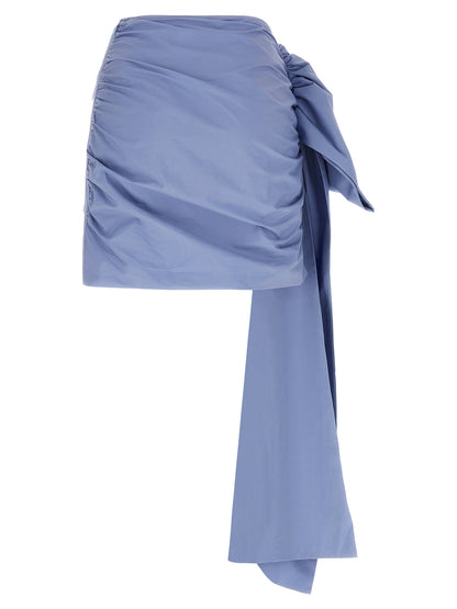 Self Portrait Blue Cotton Tie Side Mini Skirt
