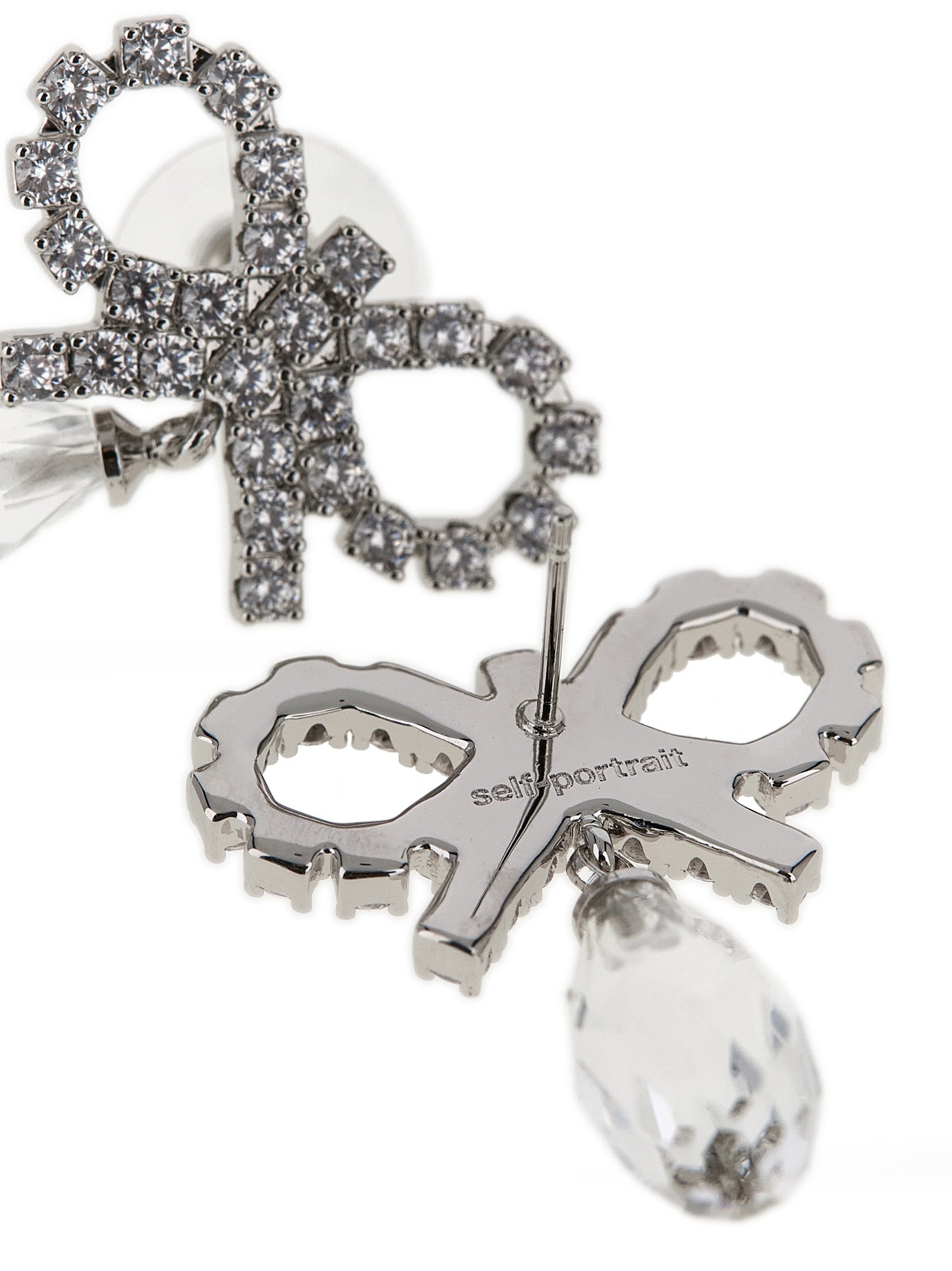 Self Portrait Bow Crystal Droplet Earrings