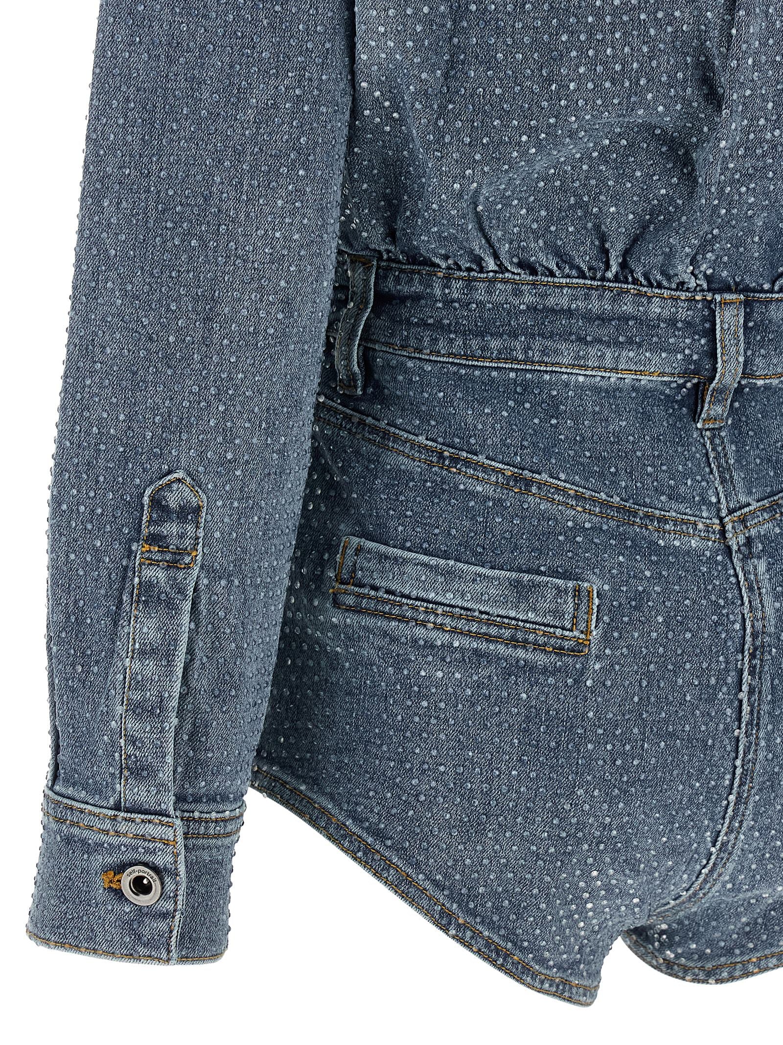 Self Portrait Rhinestone Denim Jumpsuit