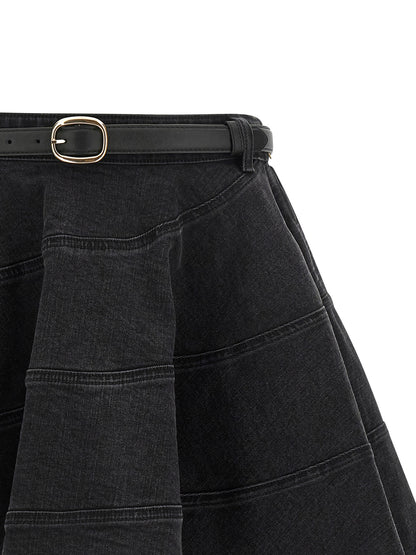 Self-Portrait Self Portrait Black Flared Denim Mini Skirt