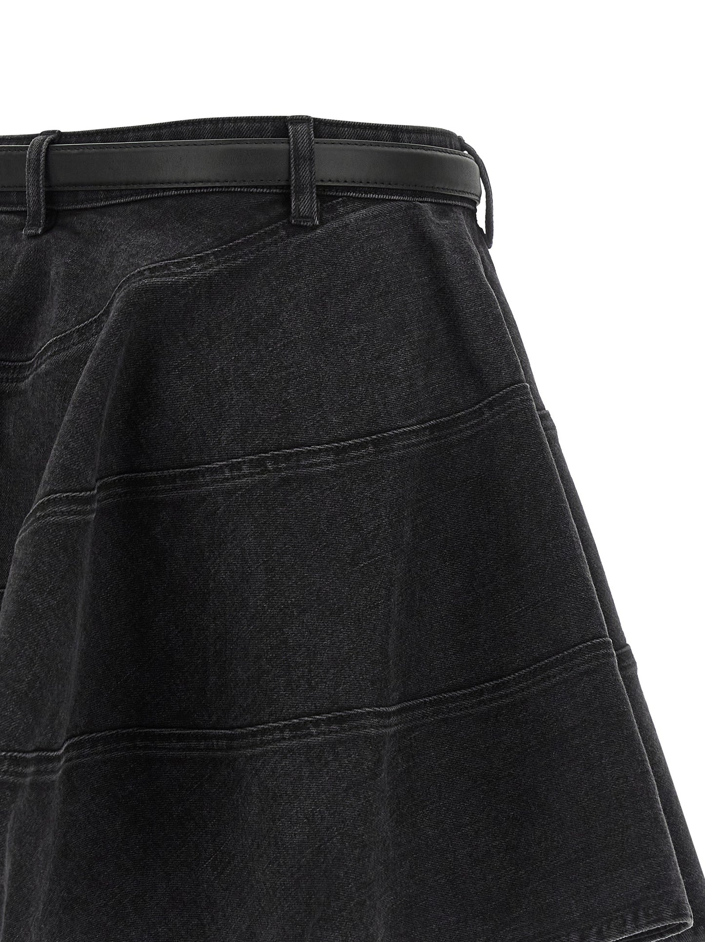 Self-Portrait Self Portrait Black Flared Denim Mini Skirt