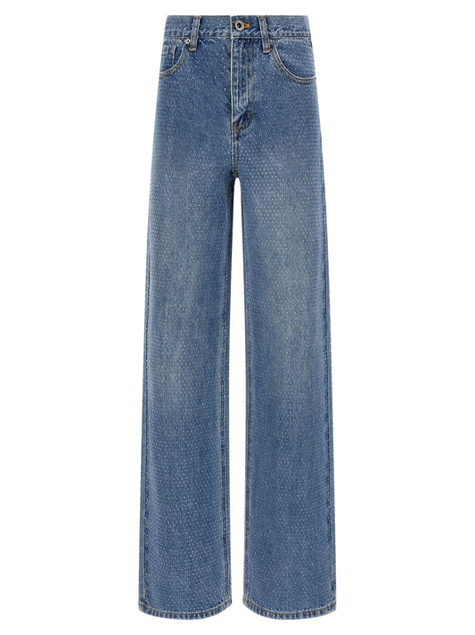 Self Portrait Rhinestone Denim Straight Leg Jeans