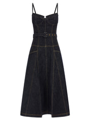 Self Portrait Indigo Denim Flared Midi Dress