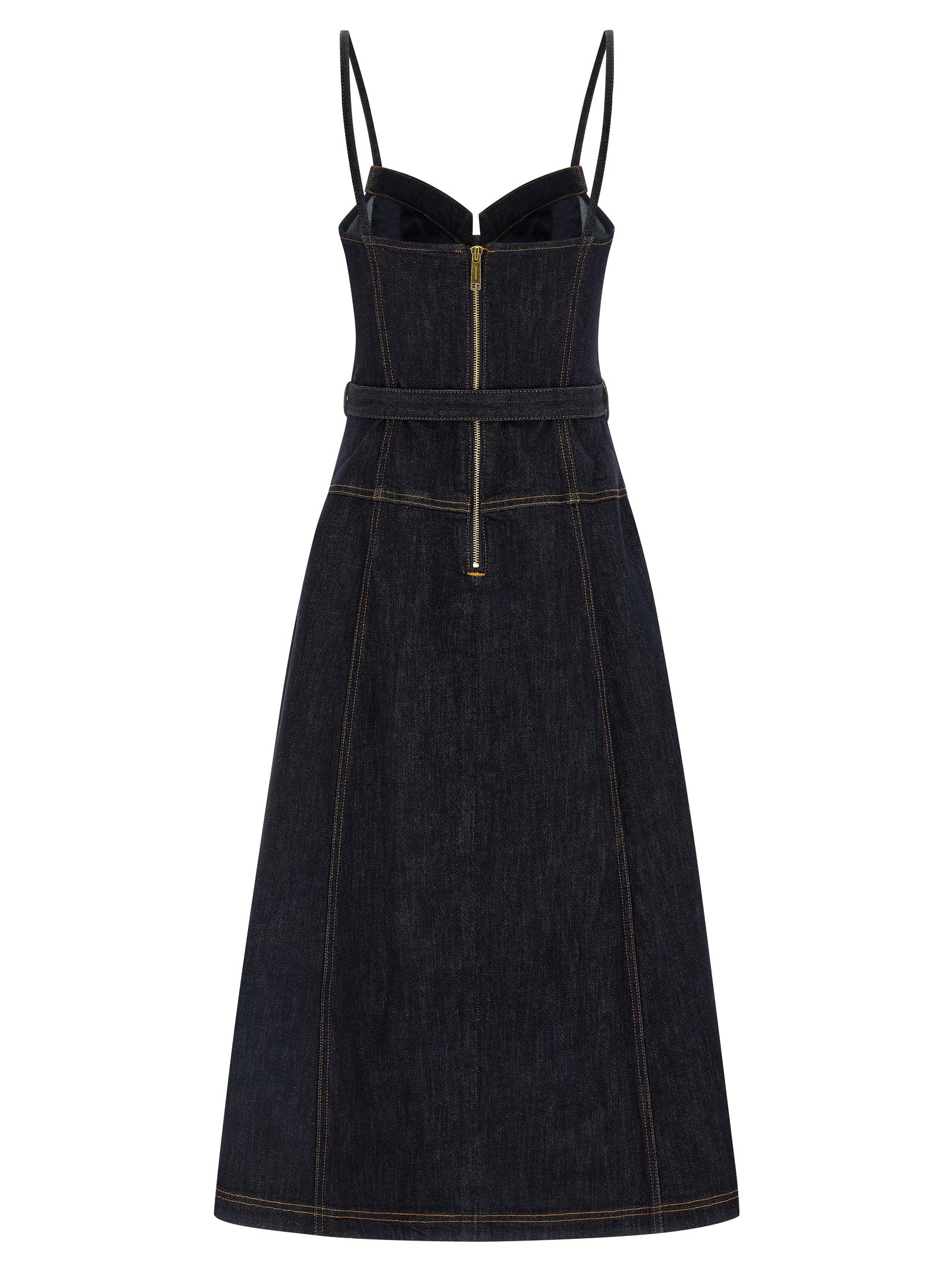 Self Portrait Indigo Denim Flared Midi Dress