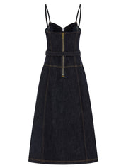 Self Portrait Indigo Denim Flared Midi Dress