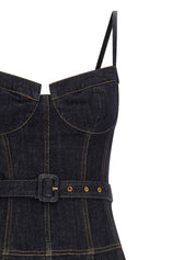 Self Portrait Indigo Denim Flared Midi Dress