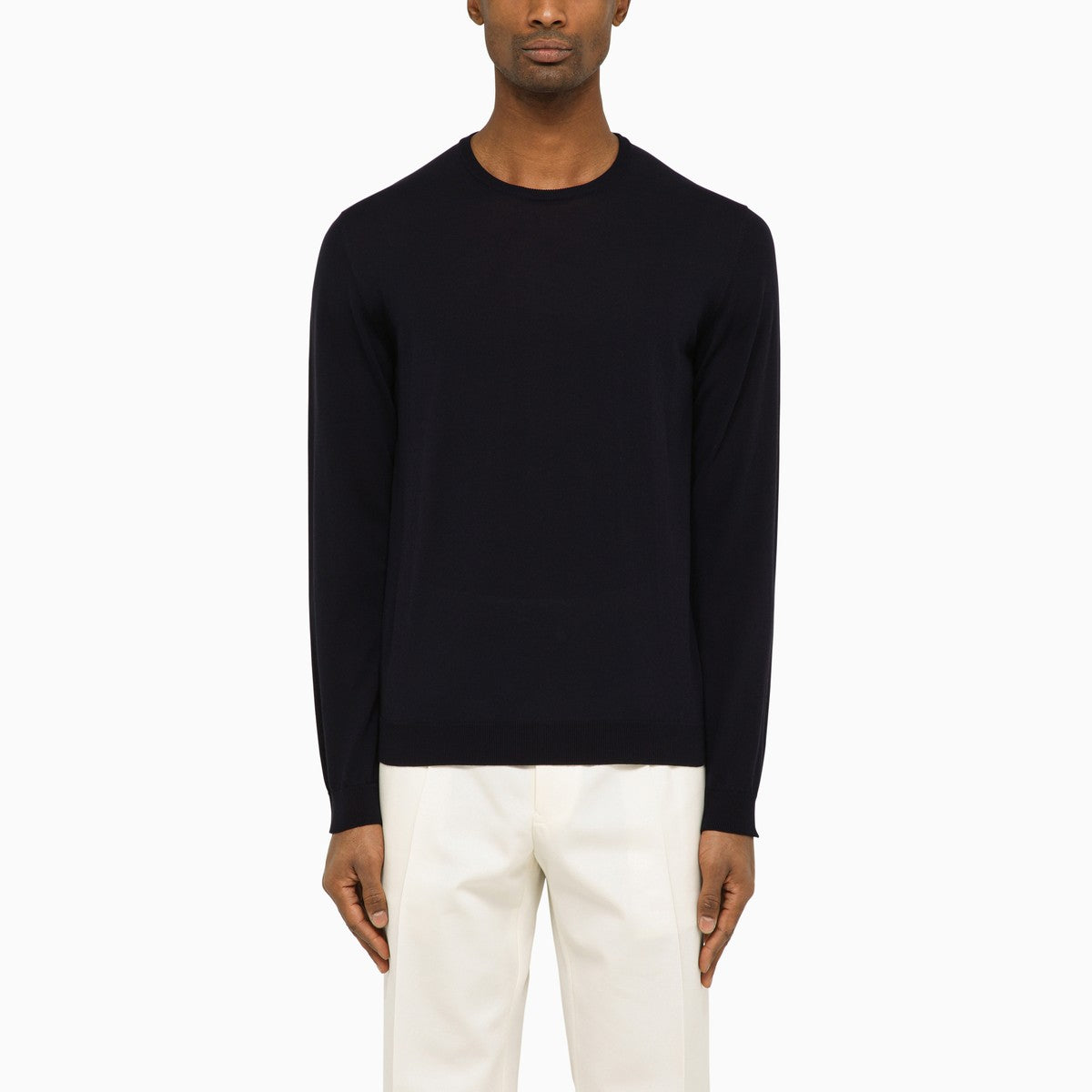Navy Blue Cotton Crew-Neck Sweater — Roberto Collina