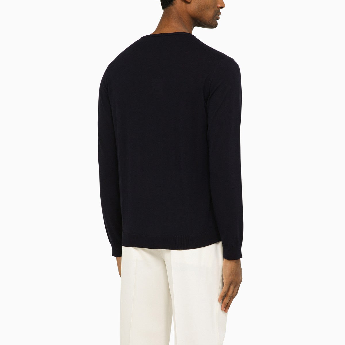 Navy Blue Cotton Crew-Neck Sweater — Roberto Collina