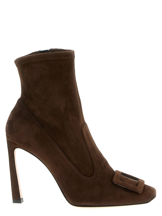 Roger Vivier Trompette Ankle Boots — Brown Suede, 10cm Heel