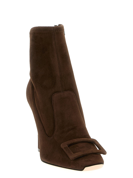 Roger Vivier Trompette Ankle Boots — Brown Suede, 10cm Heel
