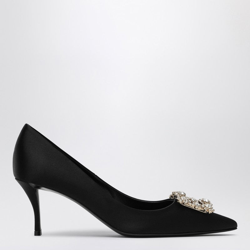 ROGER Black Satin Efflorescence Décolletés — Roger Vivier