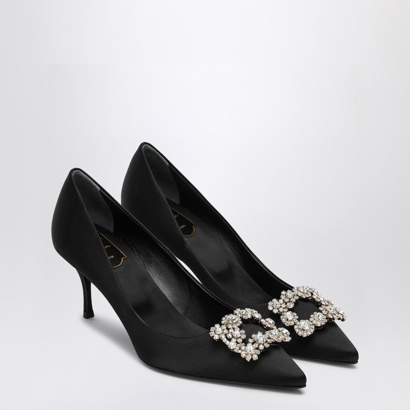 ROGER Black Satin Efflorescence Décolletés — Roger Vivier
