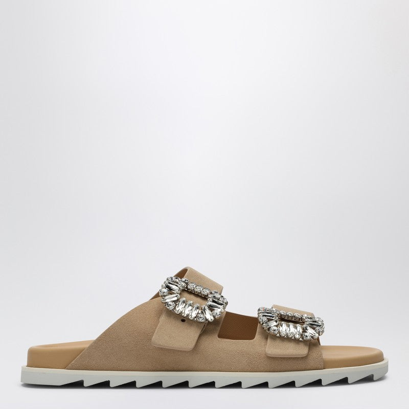 Roger Vivier Slidy Viv'' mule in beige suede