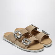 Roger Vivier Slidy Viv'' mule in beige suede