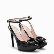 Sandale haute en cuir verni noir Roger Vivier