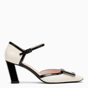 Roger Vivier cream and black patent leather Mary-Jane