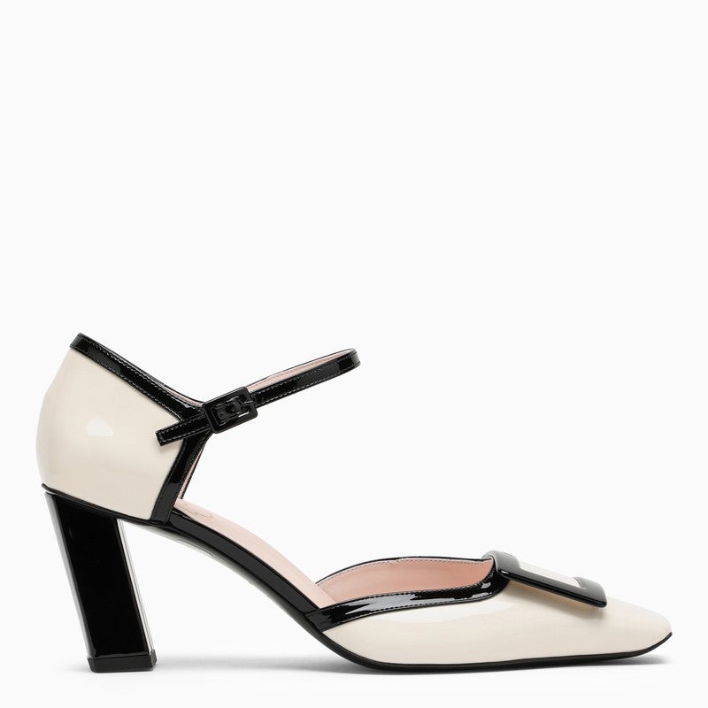 Roger Vivier cream and black patent leather Mary-Jane