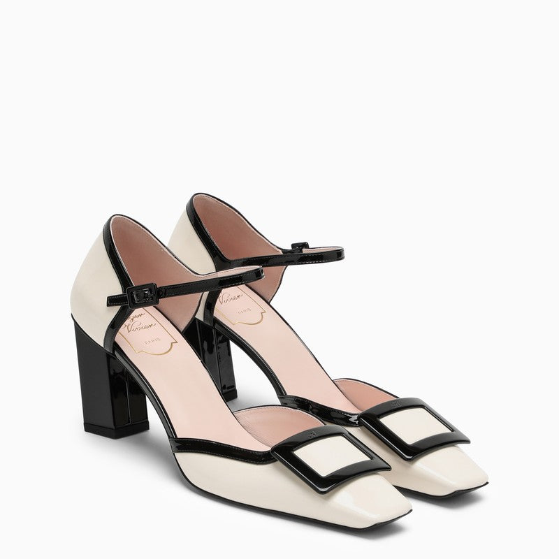 Roger Vivier cream and black patent leather Mary-Jane