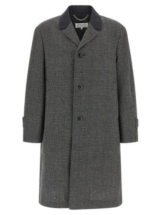 Maison Margiela Coats — Single‑breasted Houndstooth Coat