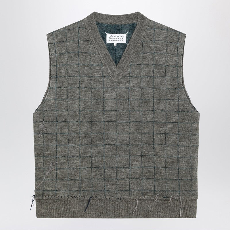Maison Margiela Military green checked wool gilet