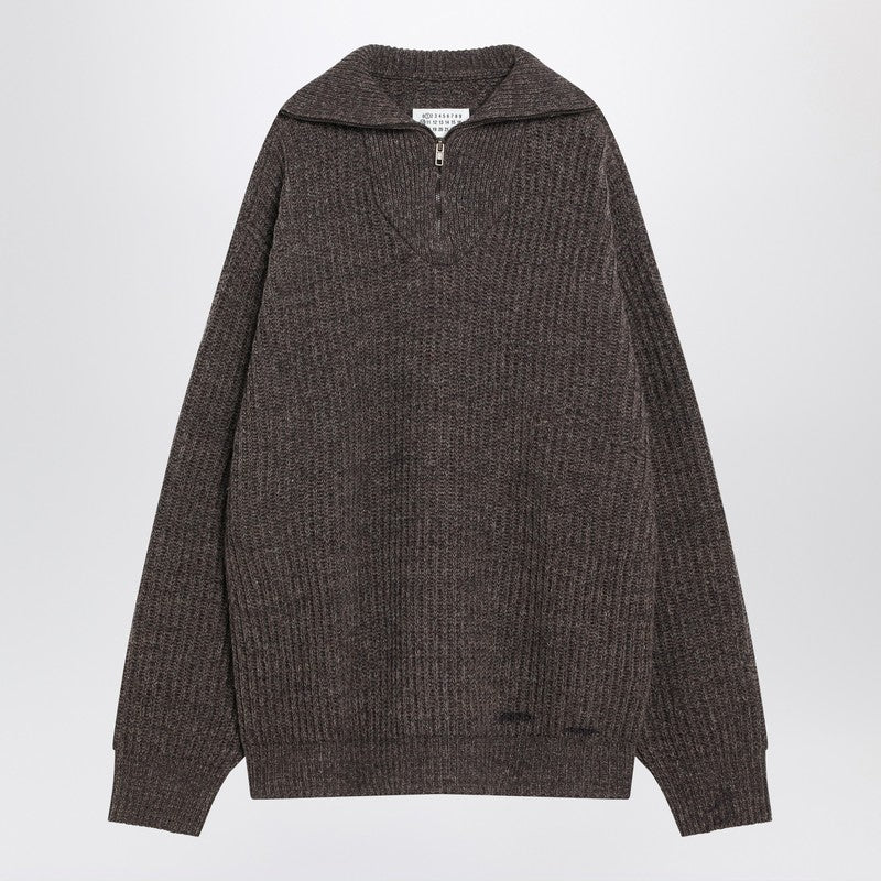 Maison Margiela Brown wool sweater with zip