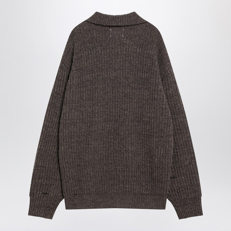 Maison Margiela Brown wool sweater with zip