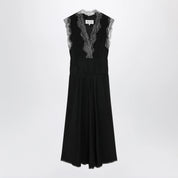 Maison Margiela Black silk midi dress with lace