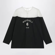 MM6 Maison Margiela Black top with logo print and sheer insert