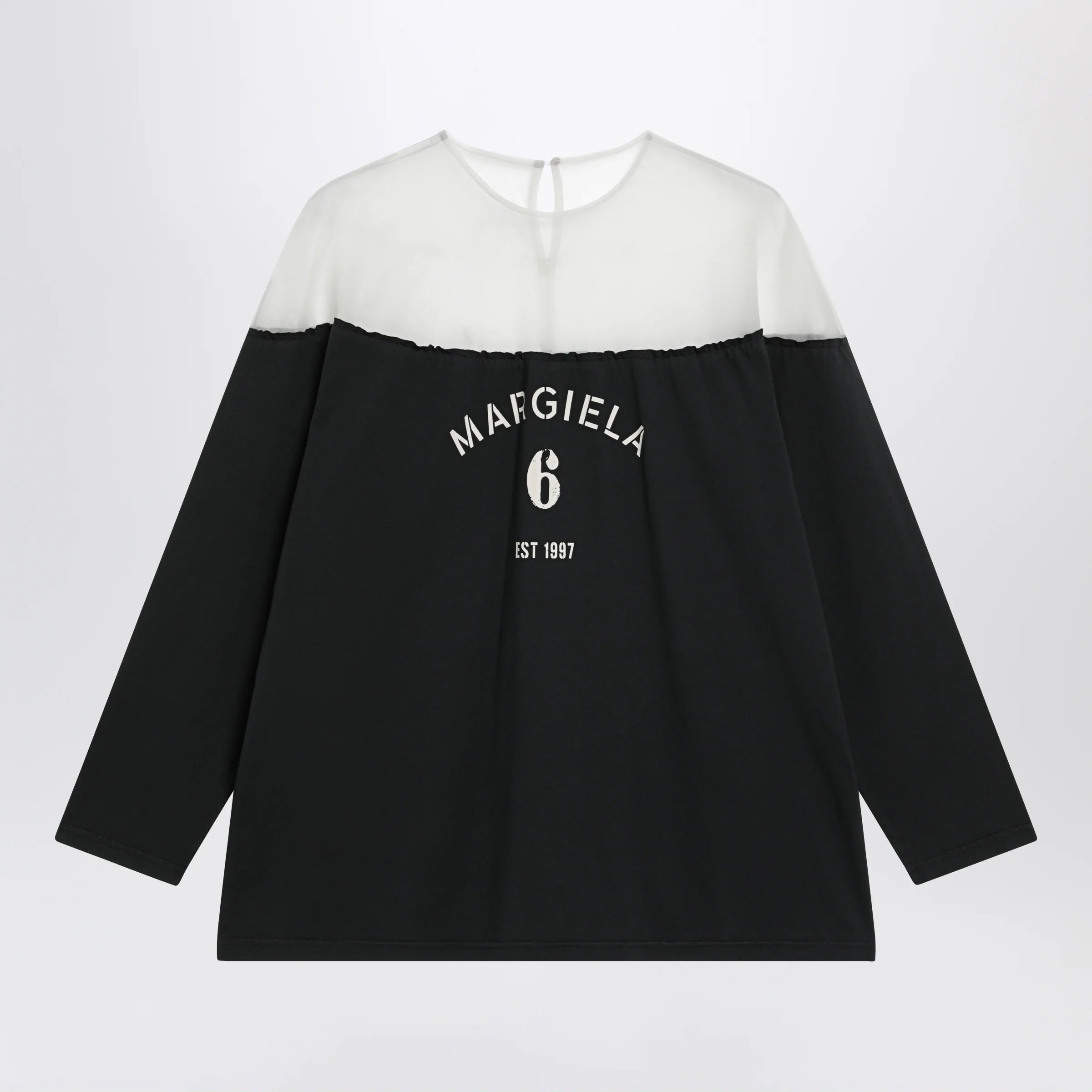 MM6 Maison Margiela Black top with logo print and sheer insert