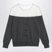 MM6 Maison Margiela Knit Cardigan with Sheer Yoke — Dark Grey